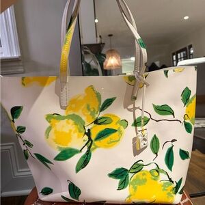 Kate Spade Lemon Print Tote in White and Yellow